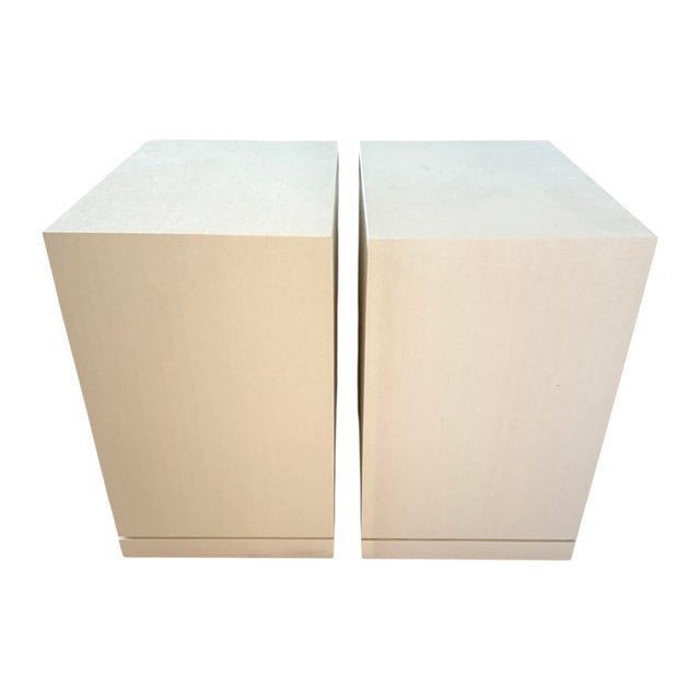 Pr Lacquered Grasscloth Nightstands W" Bamboo Pulls For Sale - Image 11 of 12