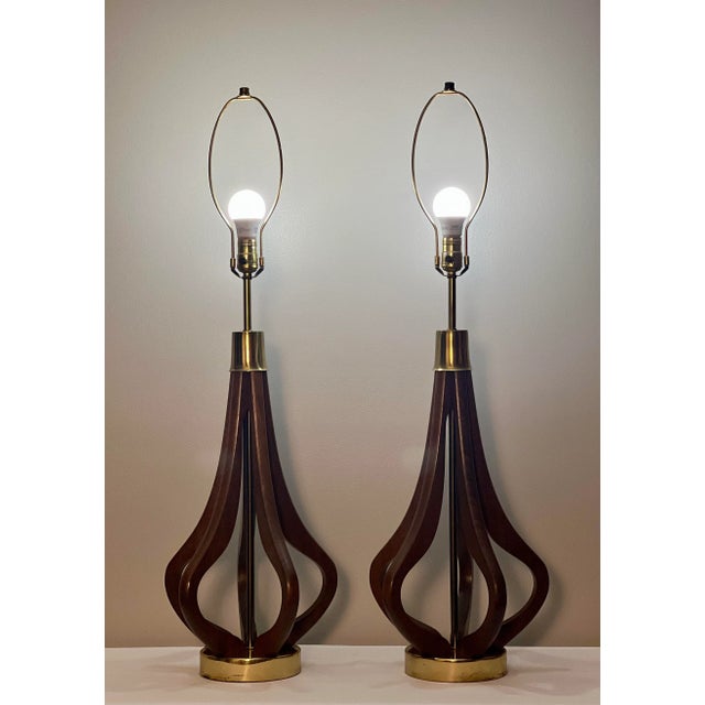 Mid 20th Century Mid Century Modern Sculptural Walnut Table Lamps, a Pair For Sale - Image 12 of 12