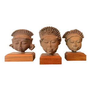 Collection of Three Indian Sandstone Carved Heads of Deities