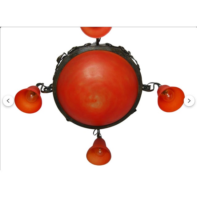 French Art Deco Art Nouveau Pate de Verre Chandelier, 1980s For Sale - Image 6 of 11