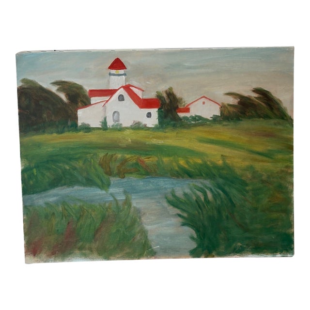 Mid 20th Century Original Lighthouse Painting For Sale