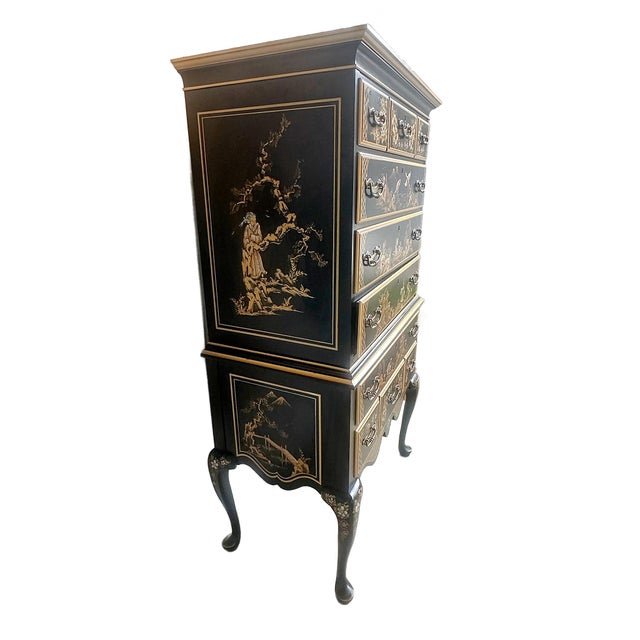 20th Century Maddox Black Chinoiserie Secretary Chest - Two Piece For Sale In Houston - Image 6 of 12