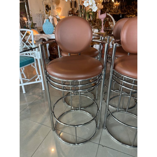 Metal Vintage Set of 4 Dia Design Institute America Chrome Arm Barstools Stools For Sale - Image 7 of 13