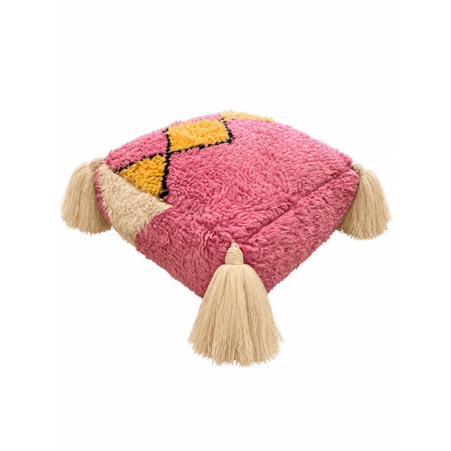 2020s Moroccan Abstract Wool Pouf For Sale - Image 5 of 7