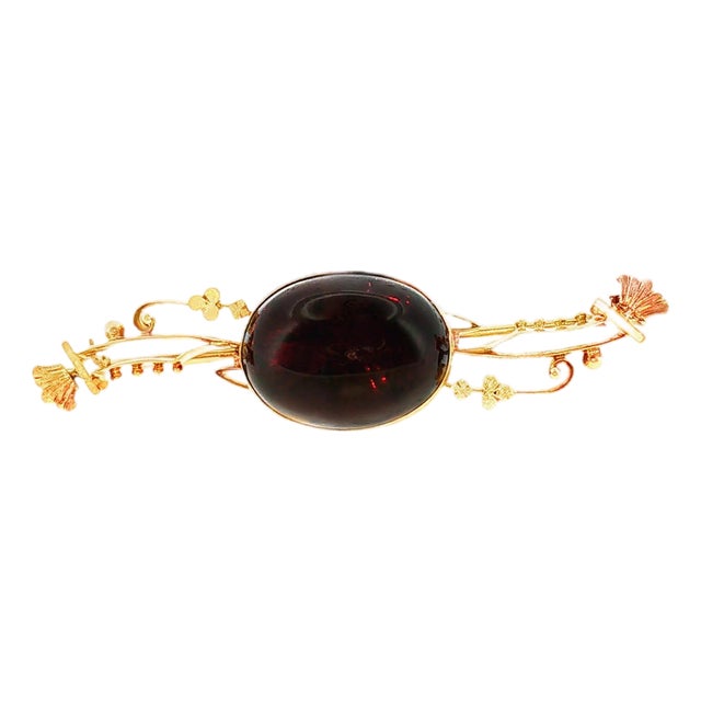 19th Century Victorian 14k Rose Gold Almandine Garnet Carbuncle Curved Bar Pin For Sale