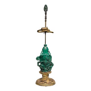 Antique Chinese Hand-Carved Malachite Table Lamp For Sale
