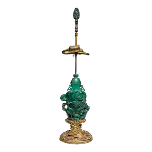 Antique Chinese Hand-Carved Malachite Table Lamp