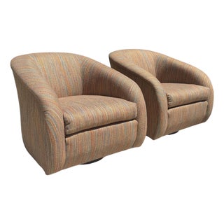Vintage Milo Baughman Style Sculptural Swivel Barrel Lounge Chairs by Classic Gallery, Pair For Sale