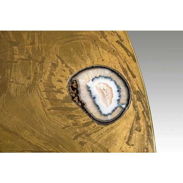 Round Etched Brass Dining Table with Inlay in Agates from VDL, 1980s For Sale - Image 4 of 7