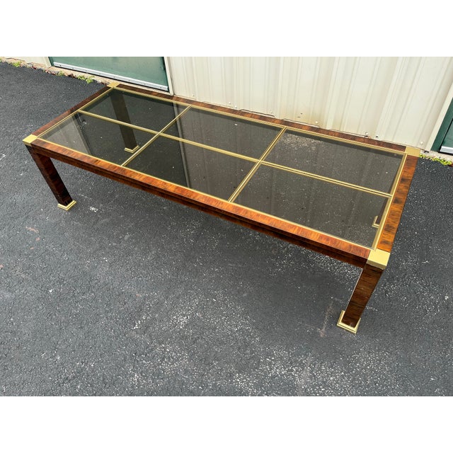 Mastercraft 1970s Faux Tortoiseshell Smoked Glass and Brass Coffee Table For Sale - Image 4 of 12