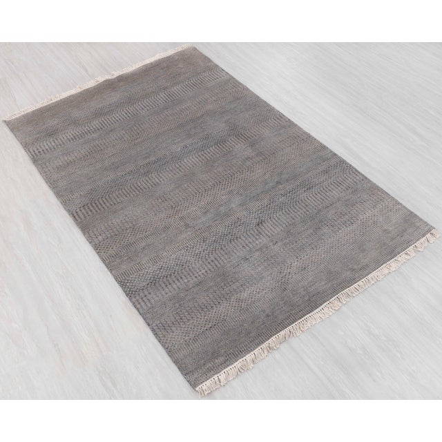 4' x 16' Savannah Hand Knotted Modern Grey Wool & Silk Rug For Sale - Image 12 of 17