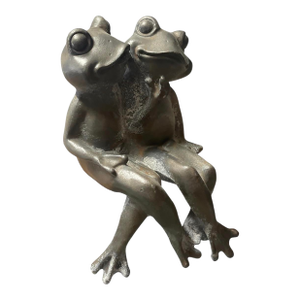 Vintage Whimsical Cast Iron Sitting Garden Frog Duo
