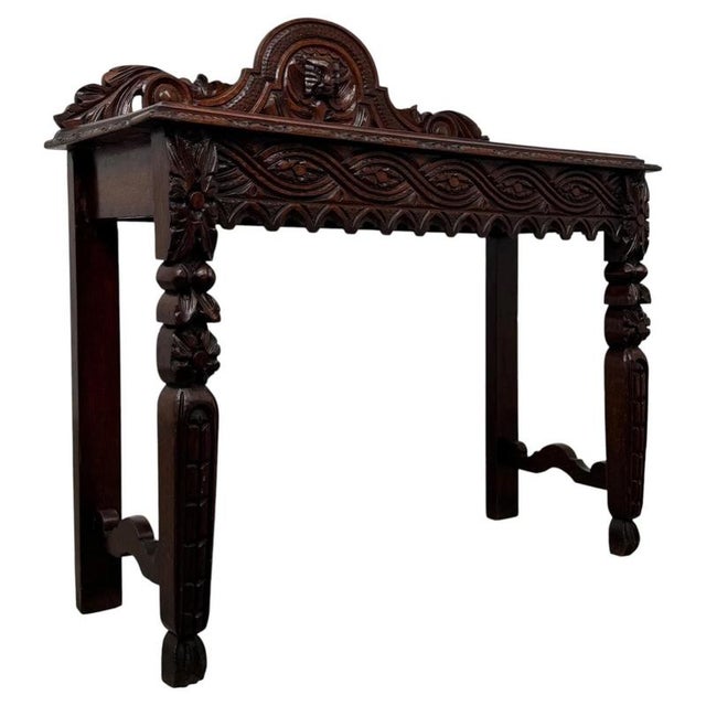 Antique 19th Century English Victorian Carved Oak Side Table For Sale - Image 4 of 10