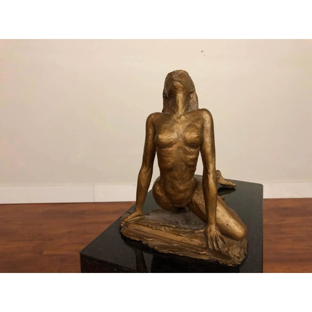 Figurative Female Nude Sculpture on a Mirrored Pedestal For Sale - Image 3 of 12