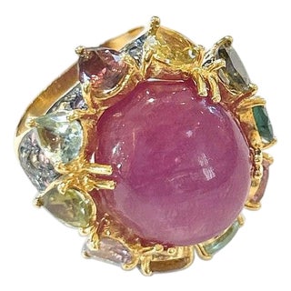 Bochic "Orient" Red Ruby & Multi Color Sapphires Ring Set In 18K Gold & Silver For Sale