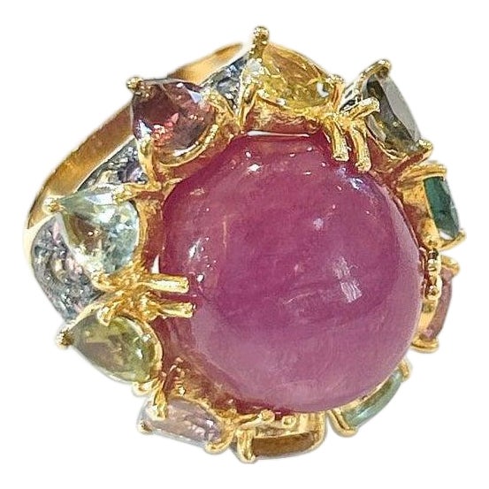 Bochic "Orient" Red Ruby & Multi Color Sapphires Ring Set In 18K Gold & Silver For Sale