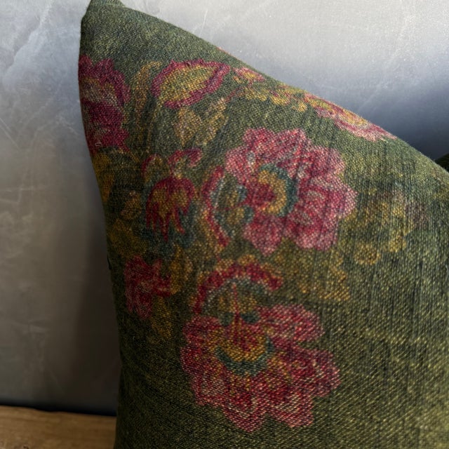 Gracie Floral Pillow in 100% Linen With Down Insert 20" 20" For Sale In Los Angeles - Image 6 of 8