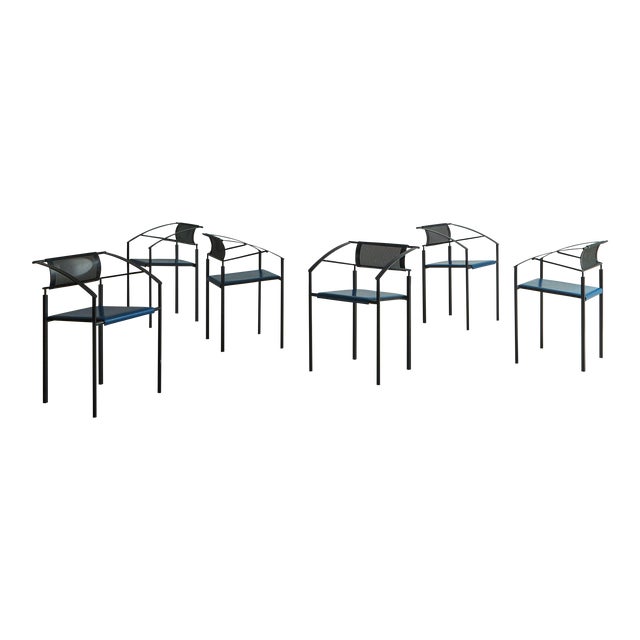 Iron ‘Carrè Vi’ Chairs in Blue Leather by Fly Line, Italy 1990s For Sale