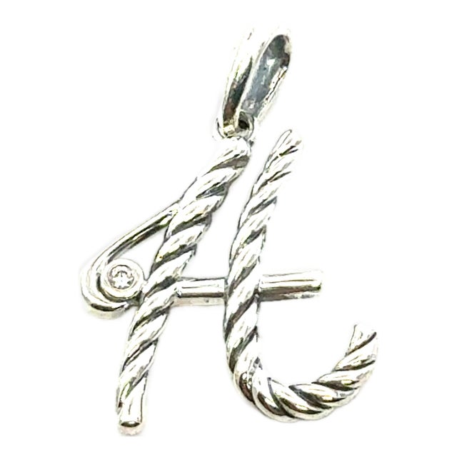 1990s David Yurman Diamond "H" Alphabet Pendant Sterling Silver Estate For Sale