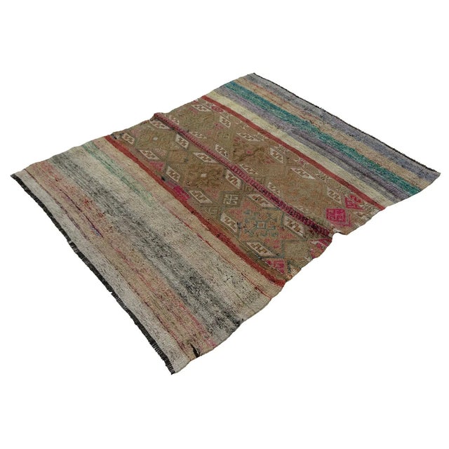 Mid-Century Modern Vintage Embroidered Kilim Rug- 4′2″ × 5′1″ For Sale - Image 3 of 7