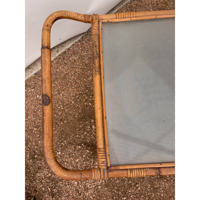 1950s Italian Mid-Century Glass-Top Bamboo & Rattan Bar Cart in the Style of Franco Albini For Sale - Image 4 of 5