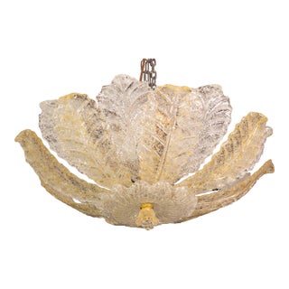 Murano Glass Gold and Transparent Leaves Chandelier or Flush Mount, 1970s For Sale