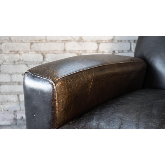 Early 21st Century Restoration Hardware Art Deco Black Leather Club Chair & Ottoman For Sale - Image 5 of 14