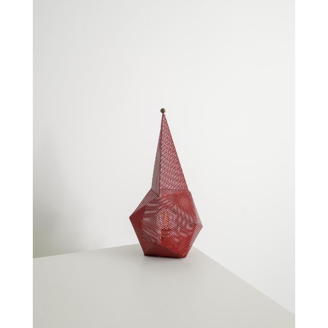 Metal Mid-Century French Red Metal and Brass Bagdad Desk Table Lamp by Mathieu Matégot, France, 1950s For Sale - Image 7 of 7