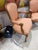 French Antique French Louis XV Style Gold Giltwood Pink Stripe Fauteuil Arm Chair, Pair For Sale - Image 3 of 7