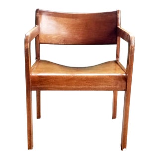 1970s Brutalist Daumiller Style Postmodern Solid Wood Lounge Side Armchair For Sale