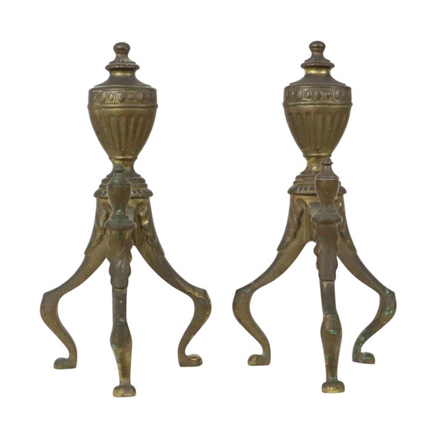 Antique British Victorian Brass Fire Dogs, 1880, Set of 2 For Sale - Image 4 of 18