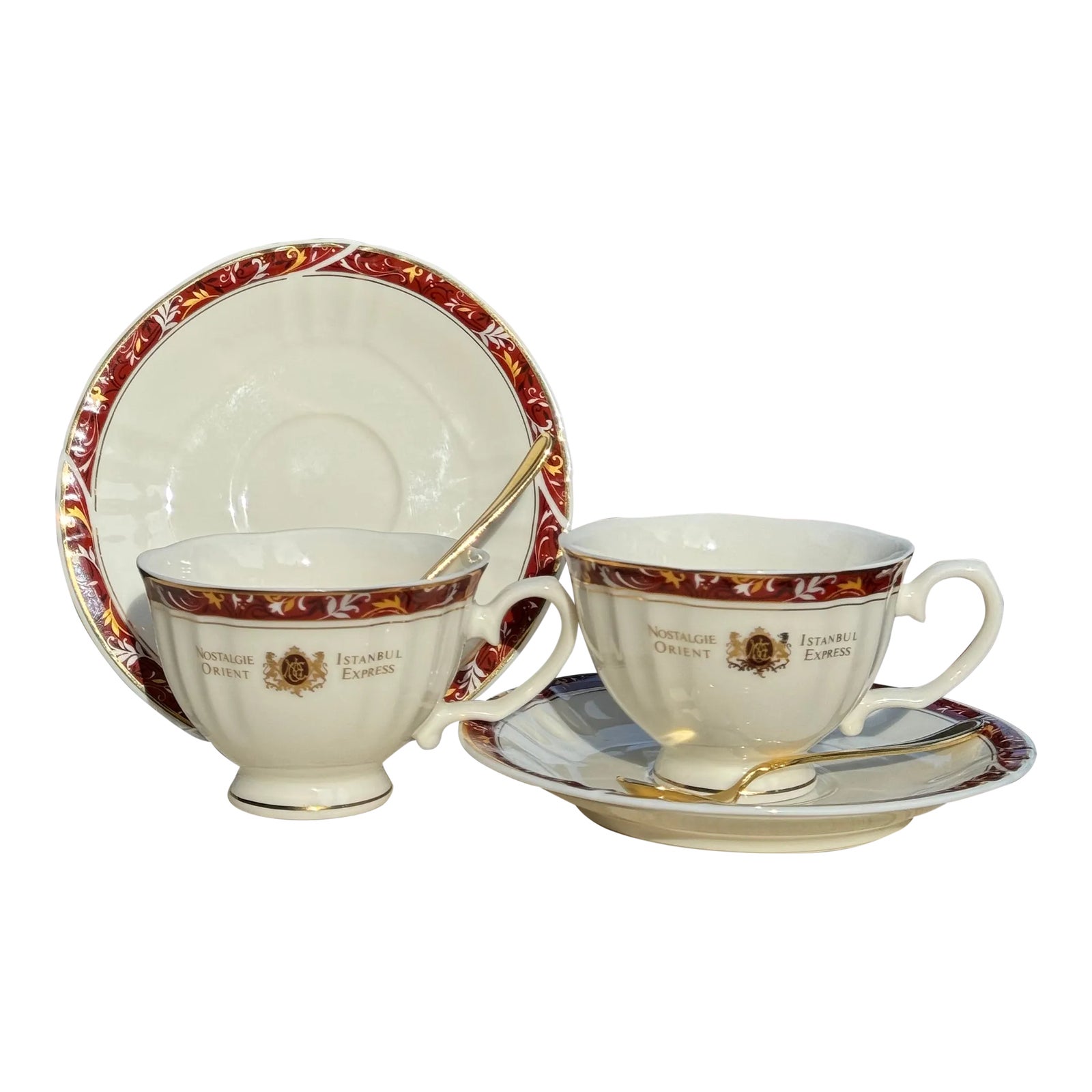 Orient Express Tea Cup Saucer & Spoon Set - a Pair | Chairish