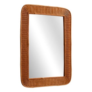 Vintage Handcrafted Rattan Framed Mirror, 1970s For Sale