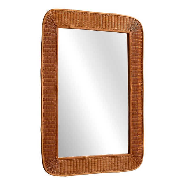 Vintage Handcrafted Rattan Framed Mirror, 1970s For Sale