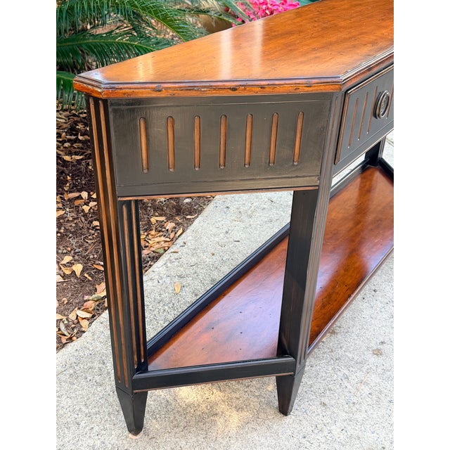 Wood Blackened Stain and Walnut Demi-Lune Console Table by Woodbridge Furniture For Sale - Image 7 of 12
