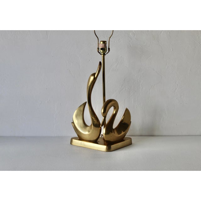 Late 20th Century Italian Style Brass Stylized Swans Desk Table Lamp Triangular Base Detail Mid-Century Modern For Sale - Image 4 of 14