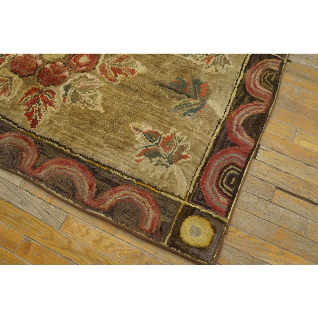 Extraordinary Brown and Red Maroon Color Floral Bouquet Pattern Antique American Hooked Rug For Sale - Image 12 of 15