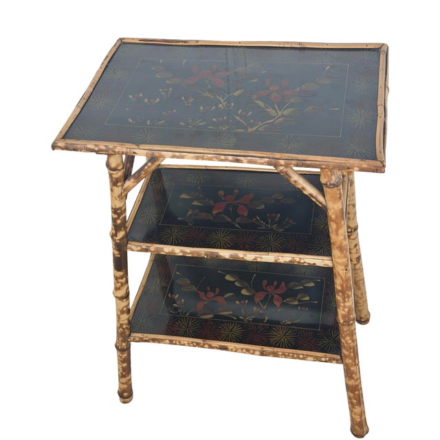 Tan Antique Aesthetic Movement Tiger Bamboo Three-Tier Side Table For Sale - Image 8 of 12