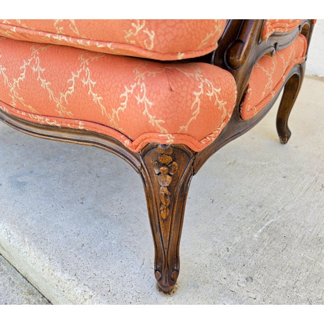 Vintage French Louis XV Carved Wingback Bergère Oversized Armchair Settee For Sale - Image 16 of 18