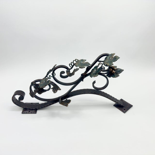 Metal Hand Forged Iron Wall Art Scroll (54cm) Antique Copper & Green Patina Grapevine Motif For Sale - Image 7 of 17
