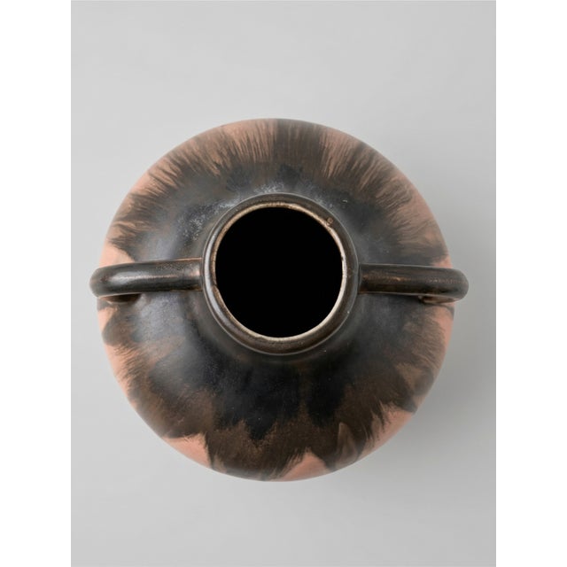 1920s Pink and Black Flame Glazed Stoneware Vase with Double Handle by G. Méténier, 1920s For Sale - Image 5 of 9