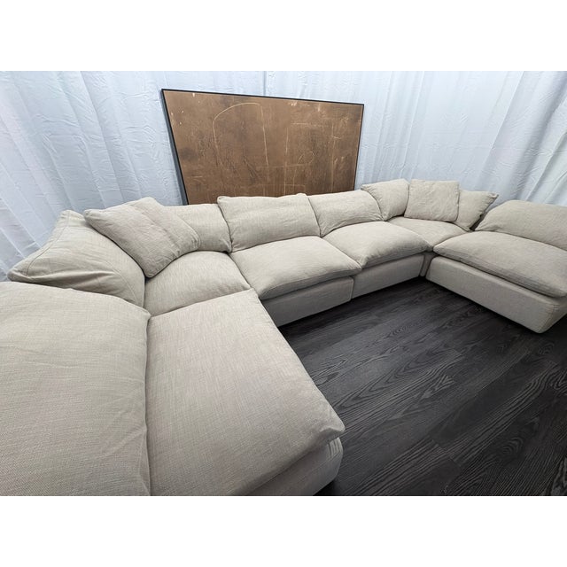 Rh Cloud Modular Sectional 6-Piece Configuration | Perennials® Performance Textured Linen Weave | Warm Neutral For Sale - Image 12 of 18