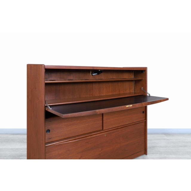 Mid-Century Modern Walnut Drop-Front Dry Bar Cabinet With Shelving For Sale - Image 4 of 13