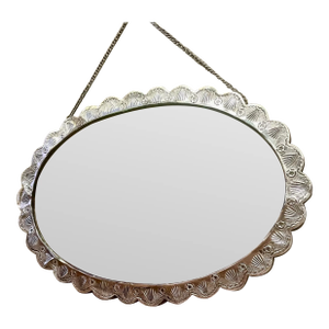 Early 20th Century 900 Coin Silver Turkish Wedding Mirror Emboss Raised Roses Shell Horseshoe