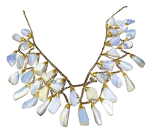 Gemstone Necklace, Blue Lace Agate Bib Necklace Older Variant Vintage Mid Century Modern
