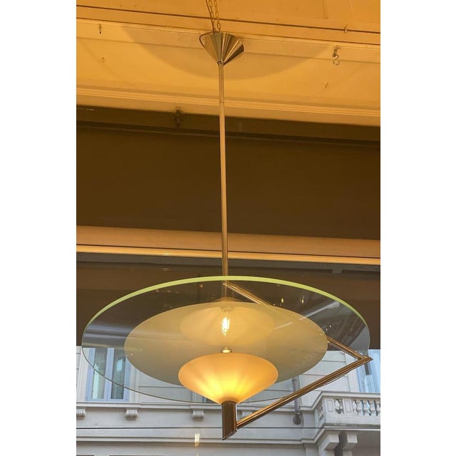 Pendant lamp model Olympia, in crystal and steel. Designed by Daniela Puppa in the 1980s and produced by Fontana Arte....