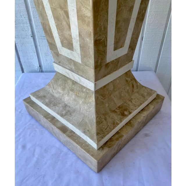 Modern Late 20th Century Tessellated Stone Cream White Modern Pedestal Sculpture Display For Sale - Image 3 of 6