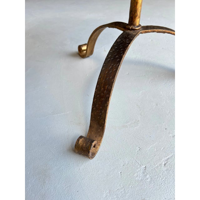 Vintage Inspired Spanish Gilt Iron Drinks Table With Rolled Rim and Hammered Tripod Base For Sale - Image 11 of 14
