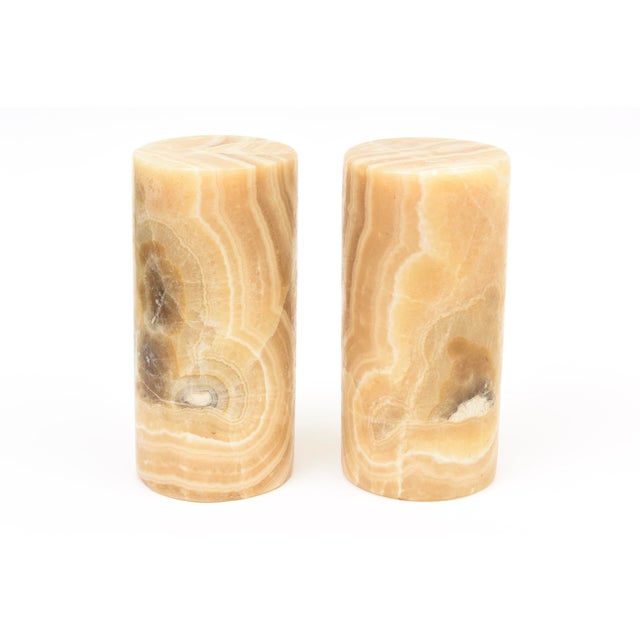 Vintage Italian Alabaster Column Bookends Cream, Tan, Gray, 1970's For Sale - Image 4 of 10