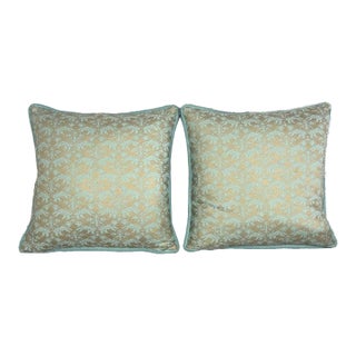Custom Fortuny Decorative Pillows in Gilt Gold & Aquamarine, Italy For Sale